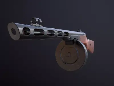 Soviet submachine gun PPSh  Low-poly 3D model