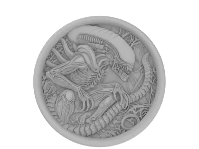 Biomechanical Alien Relief CNC STL 3D Print Model 3D print model