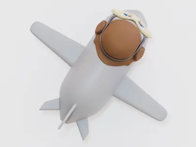 Toon airplane  with eyes Low-poly 3D model