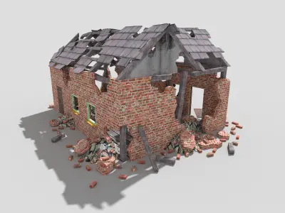 4 low poly destroyed buildings pack 1 Low-poly 3D model