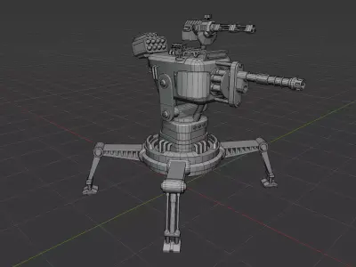 Sci-Fi Defense Turret 3D Model Game Ready Hard Surface Weapon Low-poly 3D model