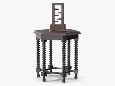 Cascading Desk Fountain on Antique Table 3D model