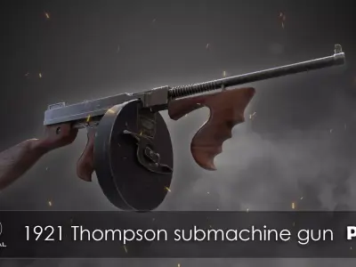 1921 Thompson submachine gun Low-poly 3D model