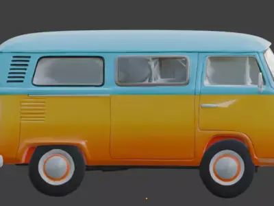 Stylized 3D Vintage Tropical Delivery Van Low-poly 3D model