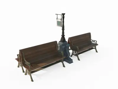 Classical bench streetlights 3D model