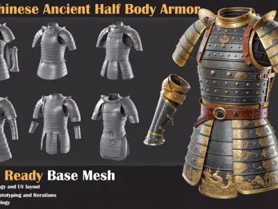 10 Chinese Ancient Half Body Armor Base Mesh - VOL 28 3D model
