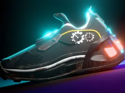 Cyberpunk Post Apocalyptic Sneaker SubD and Game Ready PBR Low-poly 3D model