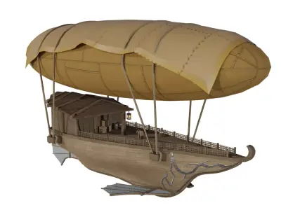 Fantasy Flying Ship Low-poly 3D model
