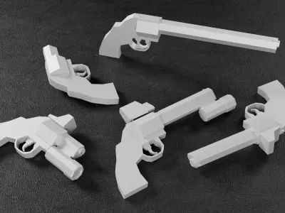 Stylized Low Poly Revolver -5 Variations Game Ready Low-poly 3D model