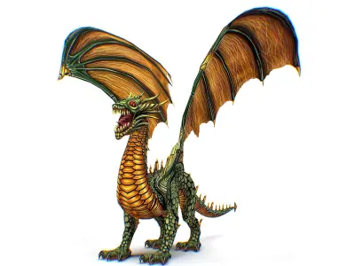 Green Dragon Creature Cartoon Style Low-poly 3D model