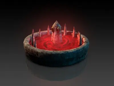 Blood fountain with skulls animated Low-poly 3D model