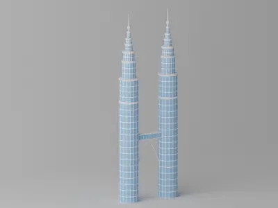 Petronas Twin Towers Kuala Lumpur Landmark Low-poly 3D model