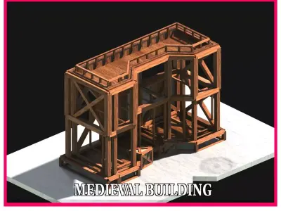 Medieval Low Poly Building Castle Wooden Village Stone House 43 Low-poly 3D model