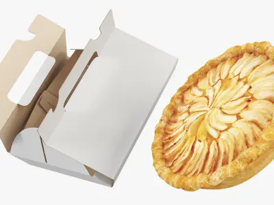 Pear Pie in White Cardboard Box with Handles 3D model