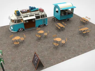 Set Food coffee street cafe 3D model