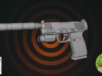 Modern Tactical Stealth Pistol - Suppressed Edition 3D model