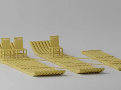 Cartoon Wooden Raft Boat Collection 3D model