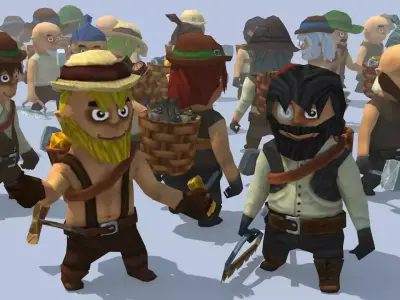 Different animated fantasy character  Low-poly 3D model