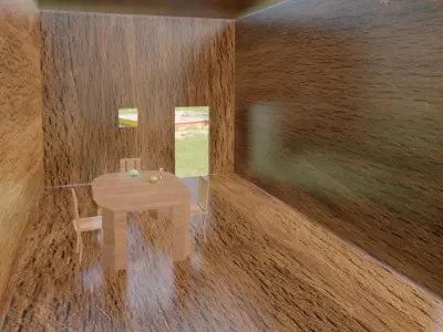 Inside a wooden house with some furniture Low-poly 3D model