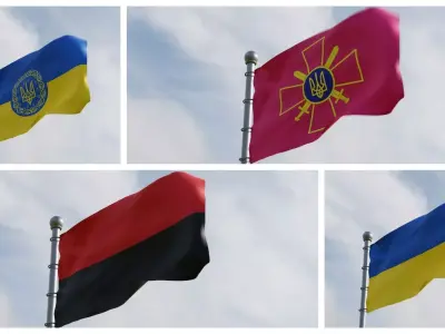 Animated Ukrainian flags 3D model