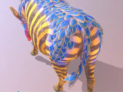 Mythical zebra COW EATING grass 3D model