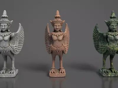 Ancient Khmer Statue 02-250522 Low-poly 3D model