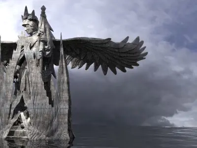 Viking Angels Statue with Walls 3D model