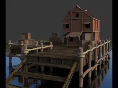 Sea Side Fishing house Low-poly 3D model