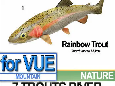 7 Rainbow Trout Realistic River Scene 3D model