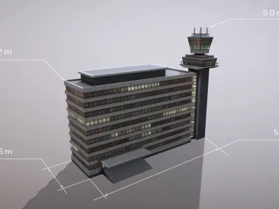 Control Tower EHAM Building Tower Amsterdam Airport Schiphol Low-poly 3D model