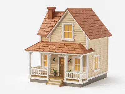 Cartoonish Wooden House Low Poly 3D Model 02 3D model