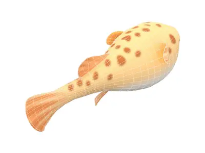White Spotted Puffer Fish Animated  Low-poly 3D model