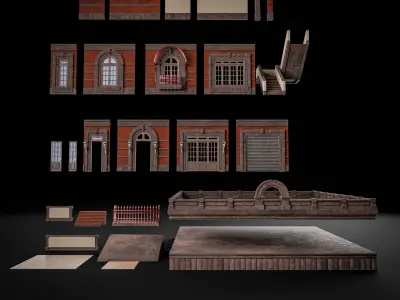 MODULAR BUILDING WITH INTERIOR KITBASH 02 Low-poly 3D model