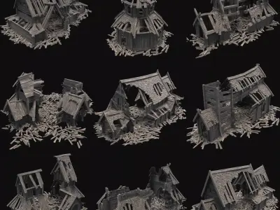 WOODEN CHURCH RUINS RUIN MEDIEVAL BUILDING AAA COLLECTION Low-poly 3D model