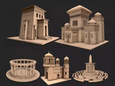 Old Egypt Desert Clay Building Collection Low-poly 3D model