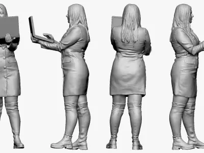 001502 girl in a suit with a laptop 3D model