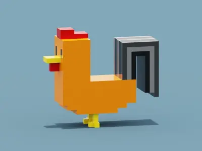 Voxel Cockerel Chicken Low-poly 3D model