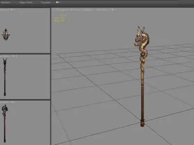 Cartoon Golden Dragon Cane Low-poly 3D model