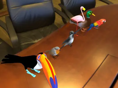 Bird Group Parrot Toucan Robbin Duck Hummingbird 3D model