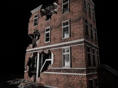 DESTROYED OLD BUILDING POST APOCALYPSE 007 Low-poly 3D model