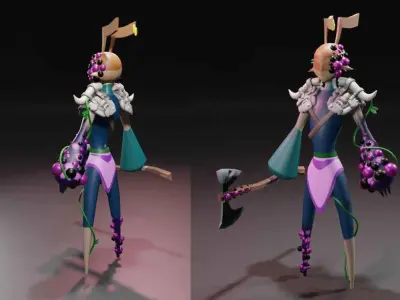 Low Poly rigged Fantasy Berry insects Tribe Axe Viking Low-poly 3D model