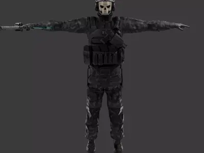 Ghost Simon Riley from Call Of Duty rigged Low-poly 3D model