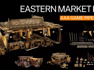 Street bazaar environment kit and props Unreal 5 realistic style Low-poly 3D model