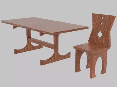 Chunky Medieval Dining Set Low-poly 3D model