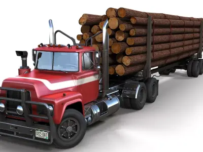 American vintage log trailer Low-poly 3D model