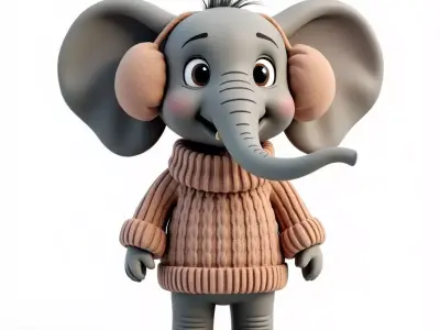 Cartoon Elephant Winter Character 3D Model Cozy Mascot Low-poly 3D model