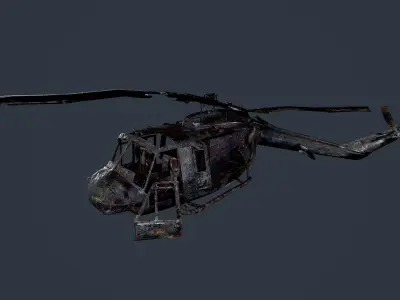 Wrecked Damaged UH1H Military Helicopter Game Ready 03 Low-poly 3D model