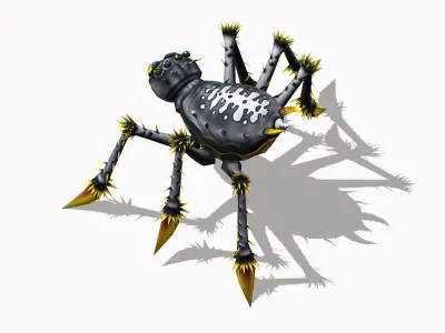Gray Spider Insect  Animated Funny Cartoon Low-poly 3D model