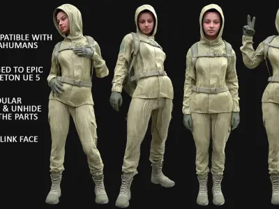 Woman - Hunting Uniform 2 - Modular - Rigged Low-poly 3D model