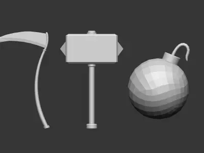 20 Low poly medieval fantasy melee weapon base mesh IMM brush 3D model